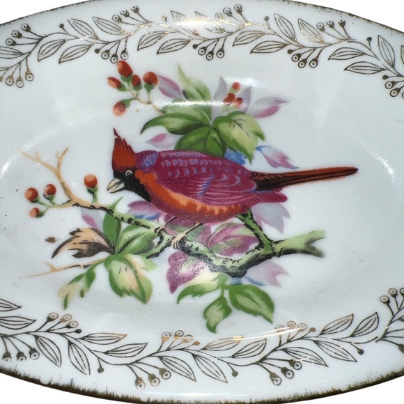 original arnart creation japan Vtg Porcelain Condiment Dish Cardinal Cherry Tree - Picture 2 of 3